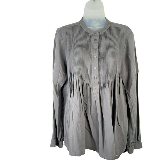 SUNDANCE Mystic Falls Tunic Top Womens Medium Gray Pleated Pintuck Popover - Picture 1 of 7